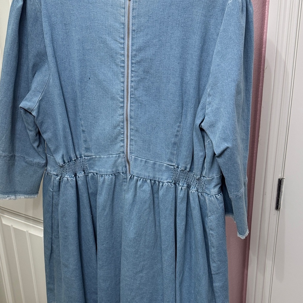 Eloquii Blue and Cream Casual Denim Dress - Picture 6 of 8